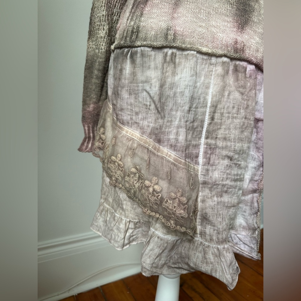 ELISA CAVALETTI Pink Boho Cotton Linen Artisan Layered Long Sleeve Midi Dress - Picture 5 of 8